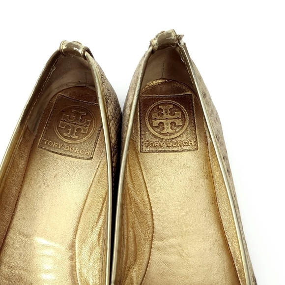 Tory Burch Verbena Snake Embossed Leather/Gold Patent Ballet Flat Size 7 - Picture 10 of 13